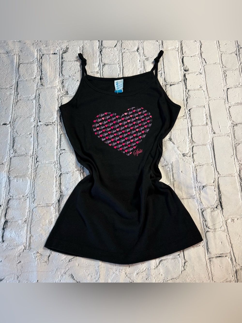Vtg Y2K Split Clothing Black Cotton Cami Tank Heart Graphic Skater Surfer Size M